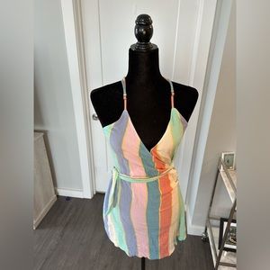 Multicolor Striped Wrap Dress